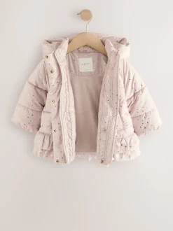 Roze - Regenbestendige gewatteerde jas met rucheszoom (3mnd -7jr)