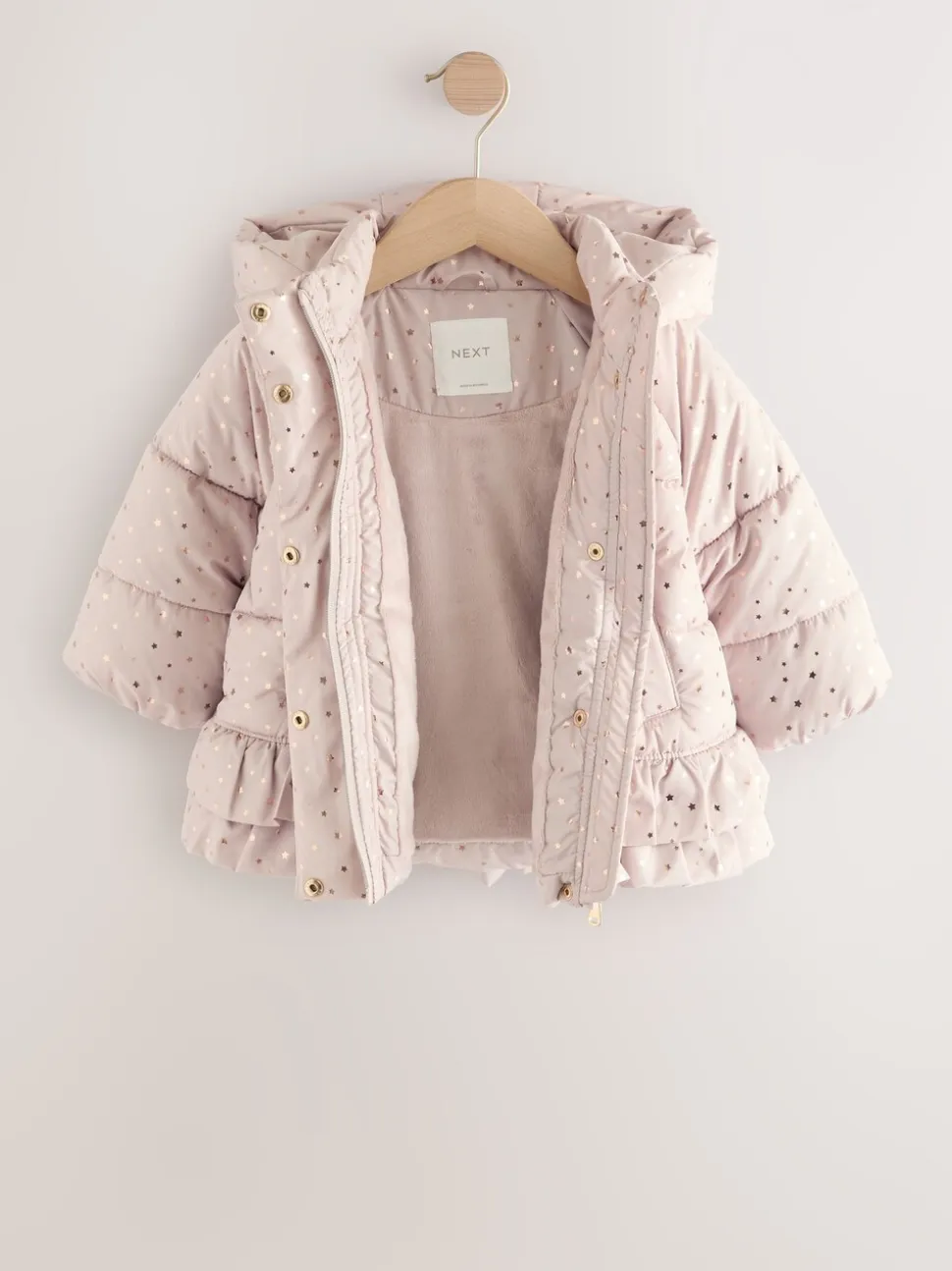 Roze - Regenbestendige gewatteerde jas met rucheszoom (3mnd -7jr)