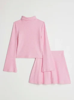 Roze - River Island Girls Cosy Long Sleeve Top and Skort Set