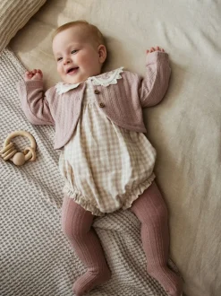 Roze - Rompertje met lange mouwen, bodysuit, vest en panty 4 -delige set (0maanden -2jaar)