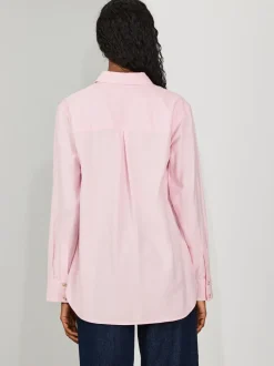 Roze - Ruimvallend 100% katoenen button-down casual overhemd met lange mouwen