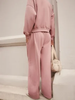 Roze - self. joggingbroek met wijde pijpen