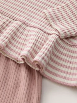 Roze - Set met geribbelde top met lange mouwen en broek met wijde pijpen (3mnd-7jr)