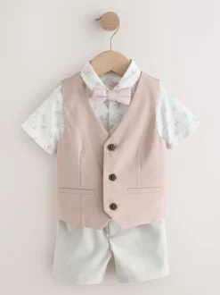 Roze - Set met gilet, overhemd, korte broek & stropdas (3mnd-9jr)