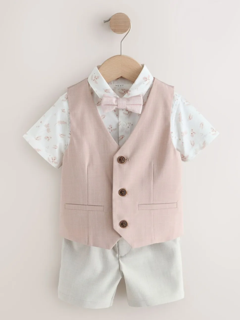 Roze - Set met gilet, overhemd, korte broek & stropdas (3mnd-9jr)