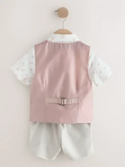 Roze - Set met gilet, overhemd, korte broek & stropdas (3mnd-9jr)