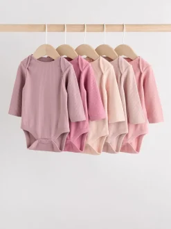 Roze - Set van 5 babyrompertjes met lange mouwen