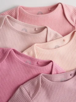 Roze - Set van 5 babyrompertjes met lange mouwen