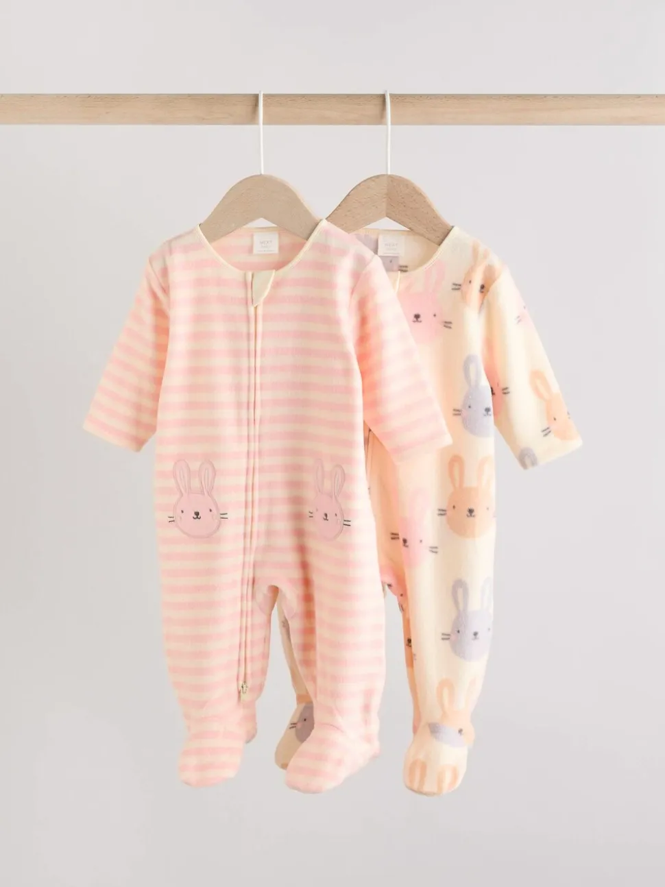 Roze - Set van 2 microfleece babypyjama's met tweewegrits