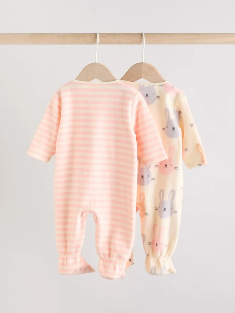 Roze - Set van 2 microfleece babypyjama's met tweewegrits