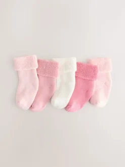 Roze - Set van 5 paar Baby Handdoeken Sokken (0mnd-2jr)