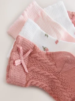 Roze - Set van 5 paar babysokken met kabelpatroon met madeliefjesprint (0mnd-2jr)