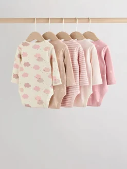Roze - Set van 5 rompers met lange mouwen