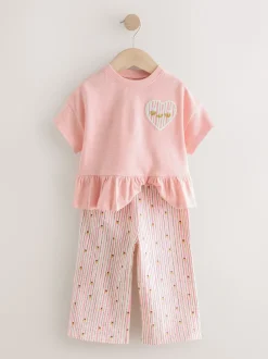 Roze - Short Sleeve Peplum T-Shirt and Wide Leg Trousers Set (3mths-7yrs)