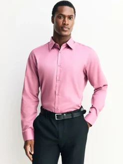 Roze - Slim Fit - Onderhoudsvriendelijk, getextureerd, slim fit overhemd met enkele manchet