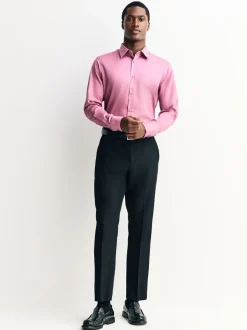 Roze - Slim Fit - Onderhoudsvriendelijk, getextureerd, slim fit overhemd met enkele manchet