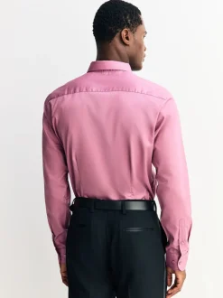 Roze - Slim Fit - Onderhoudsvriendelijk, getextureerd, slim fit overhemd met enkele manchet