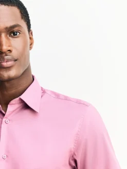 Roze - Slim Fit - Onderhoudsvriendelijk, getextureerd, slim fit overhemd met enkele manchet