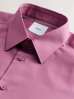 Roze - Slim Fit - Onderhoudsvriendelijk, getextureerd, slim fit overhemd met enkele manchet