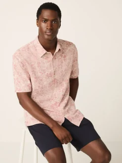 Roze - Textured Floral Print Short Sleeve Shirt