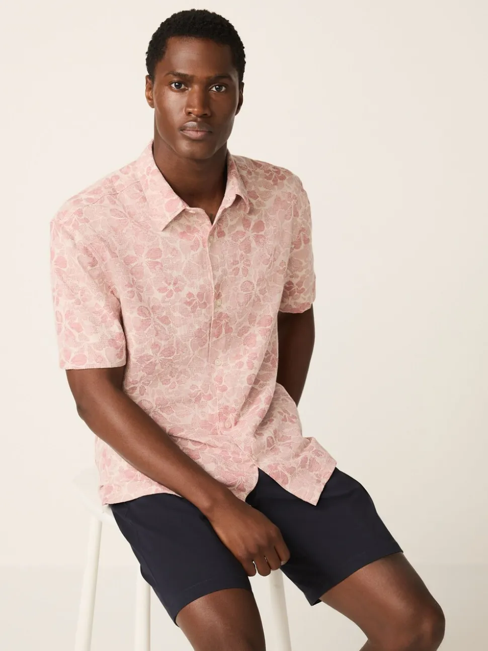 Roze - Textured Floral Print Short Sleeve Shirt