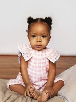 Roze - The Little Tailor Mousseline babyplaysuit van 100% katoen