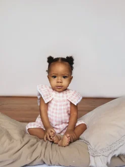 Roze - The Little Tailor Mousseline babyplaysuit van 100% katoen