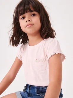 Roze - T-shirt met zakje en madeliefjesprint (1,5-16 jr)