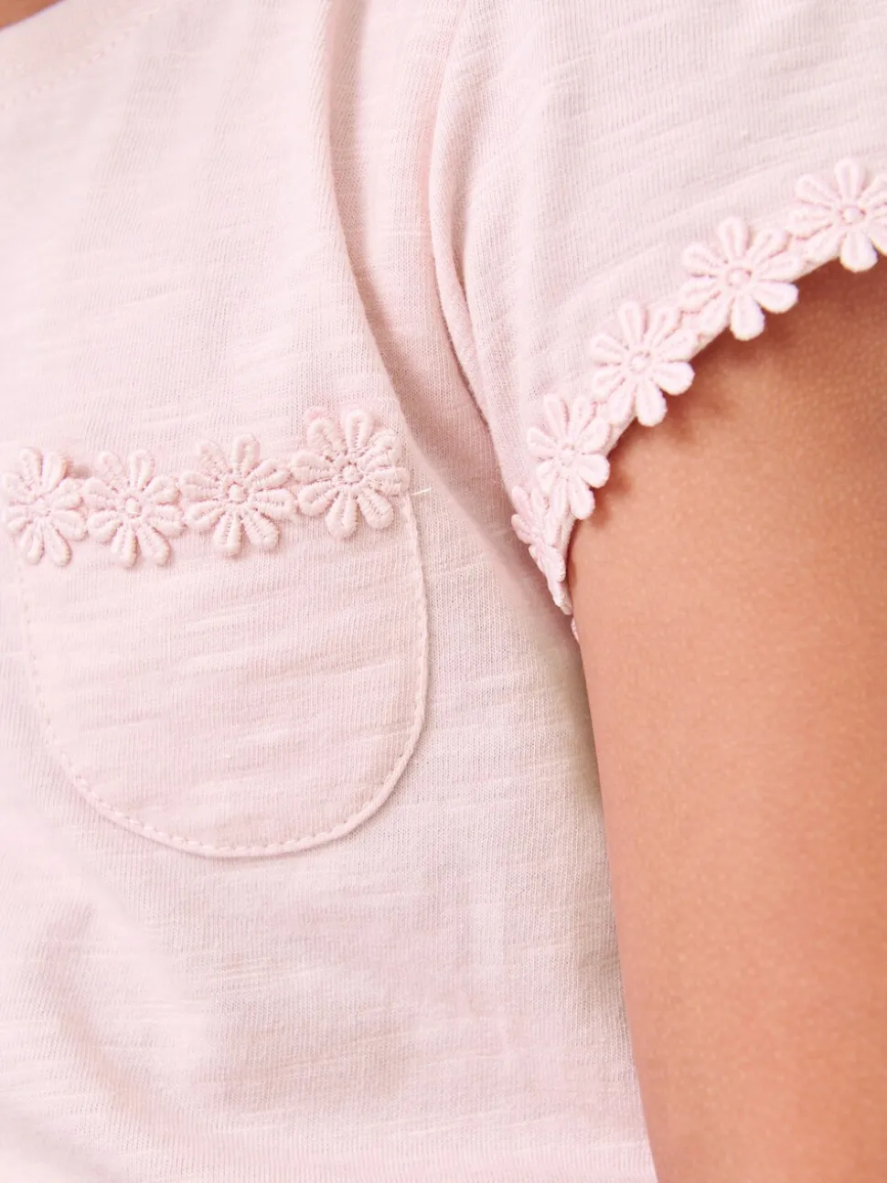 Roze - T-shirt met zakje en madeliefjesprint (1,5-16 jr)