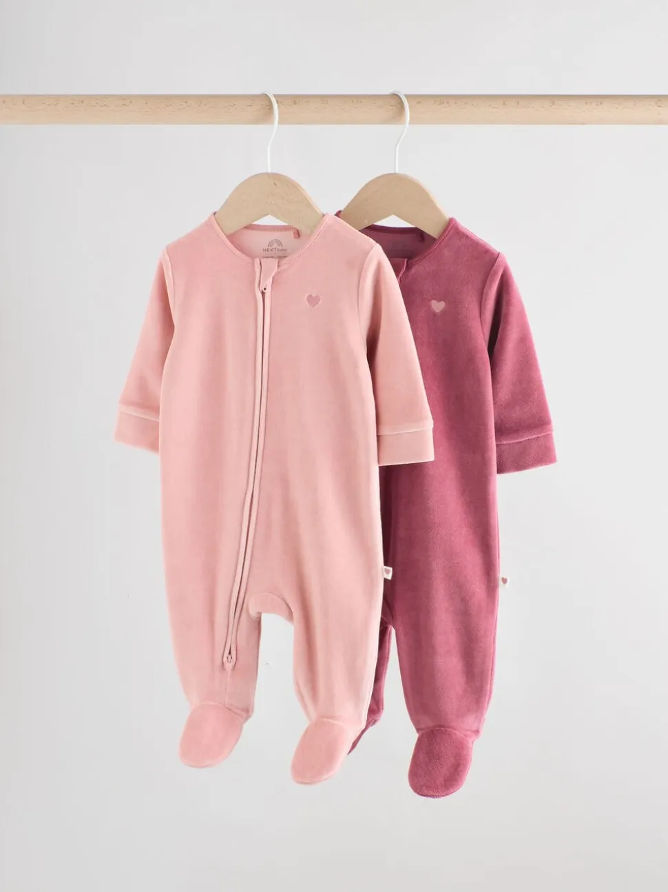 Roze - Velour Baby Sleepsuits 2 Pack (0mths-2yrs)