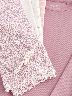 Roze - Verpakking van 5 geribbelde tops met lange mouwen (3mnd -7jaar)
