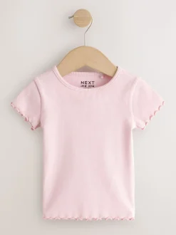 Roze - Verpakking van 5 geribbelde tops met korte mouwen (3mnd -7jaar)