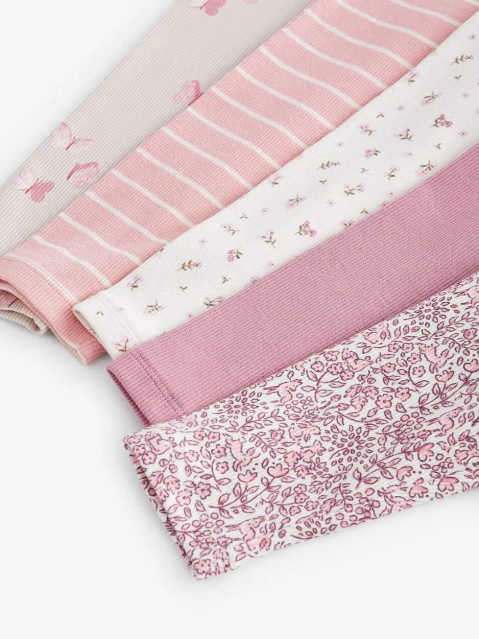 Roze - Verpakking van 5 geribbelde Leggings (3mnd -7jr)