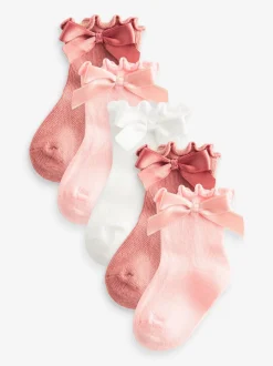Roze - Verpakking van 5 paar babysokken met strik (0 mnd-2 jr)