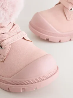 Roze - Veterlaarzen met imitatiebontvoering