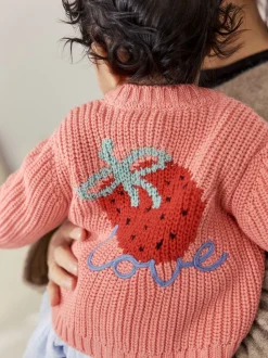 Roze aardbei - Baby Embroidered Back Cardigan (0mths-2yrs)