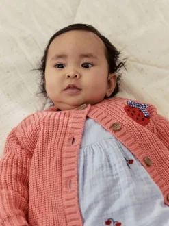 Roze aardbei - Baby Embroidered Back Cardigan (0mths-2yrs)