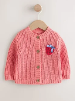 Roze aardbei - Baby Embroidered Back Cardigan (0mths-2yrs)