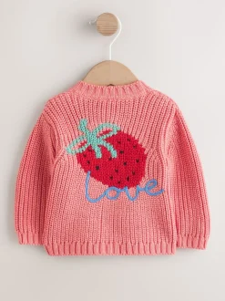 Roze aardbei - Baby Embroidered Back Cardigan (0mths-2yrs)