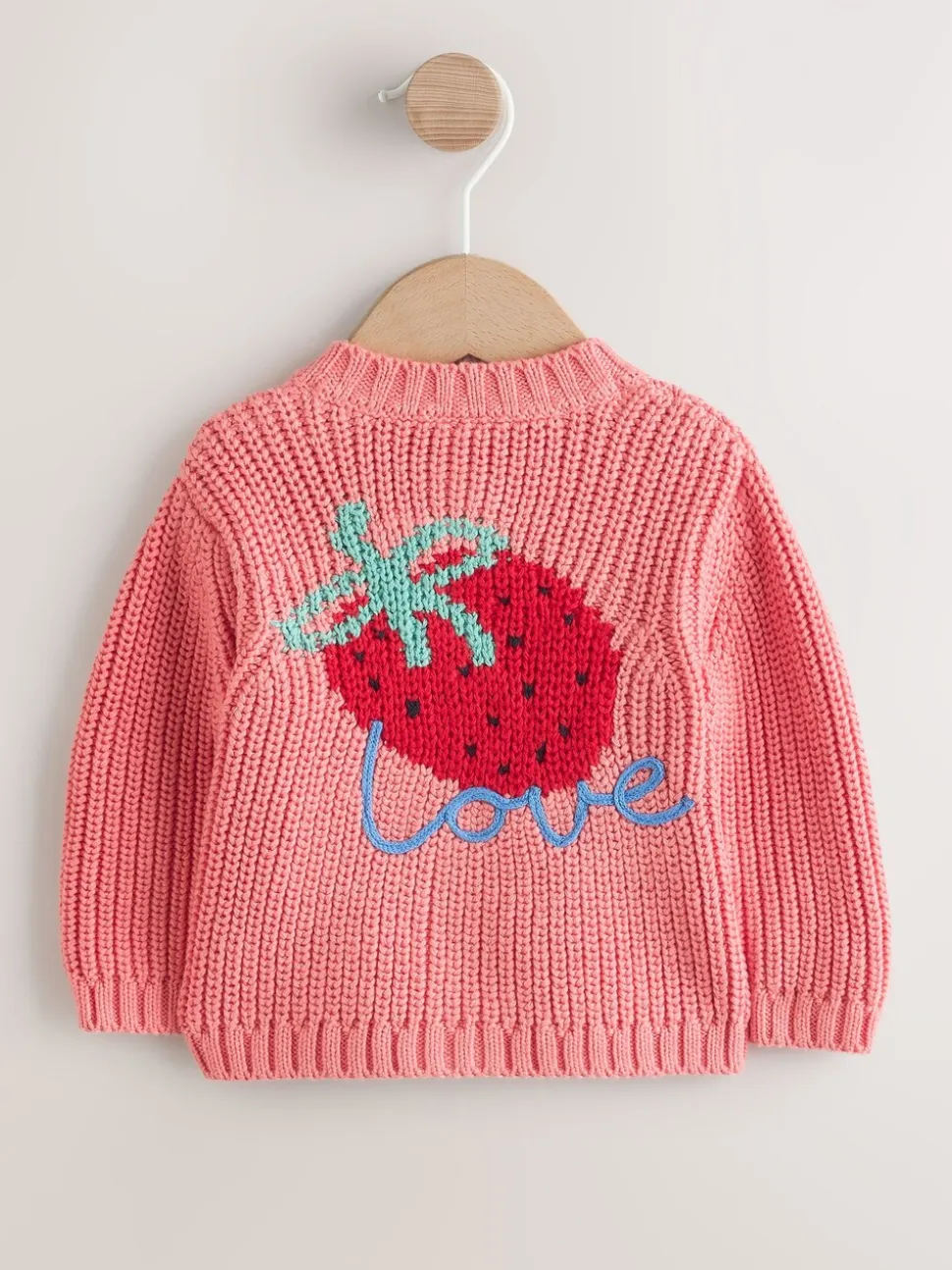 Roze aardbei - Baby Embroidered Back Cardigan (0mths-2yrs)
