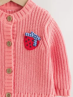 Roze aardbei - Baby Embroidered Back Cardigan (0mths-2yrs)