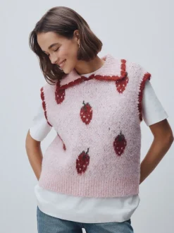 Roze aardbei - Sleeveless Knitted Tank Top With Wool