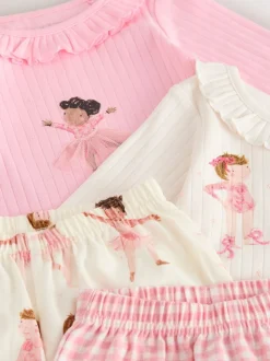 Roze Ballerina Print - Verpakking van 2 pyjama's met geweven broek (9 mnd - 10 jr)