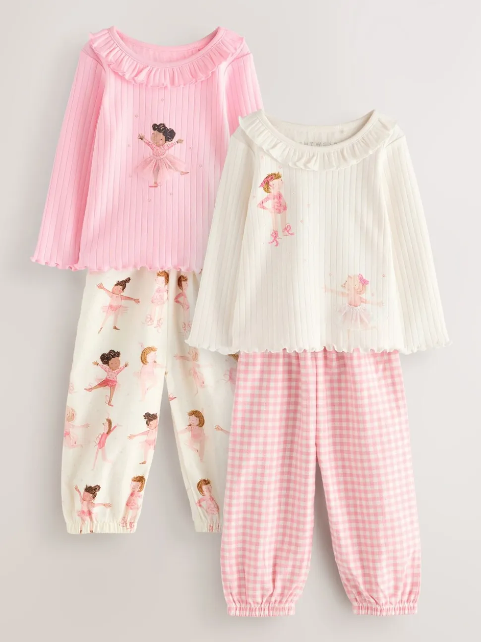 Roze Ballerina Print - Verpakking van 2 pyjama's met geweven broek (9 mnd - 10 jr)