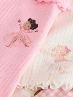 Roze Ballerina Print - Verpakking van 2 pyjama's met geweven broek (9 mnd - 10 jr)