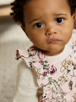 Roze bloemen - Baby Print Bodysuit met Lange mouwen en Corduroy bretelbroeken Set 2 Pieces (0mnd -2jr)