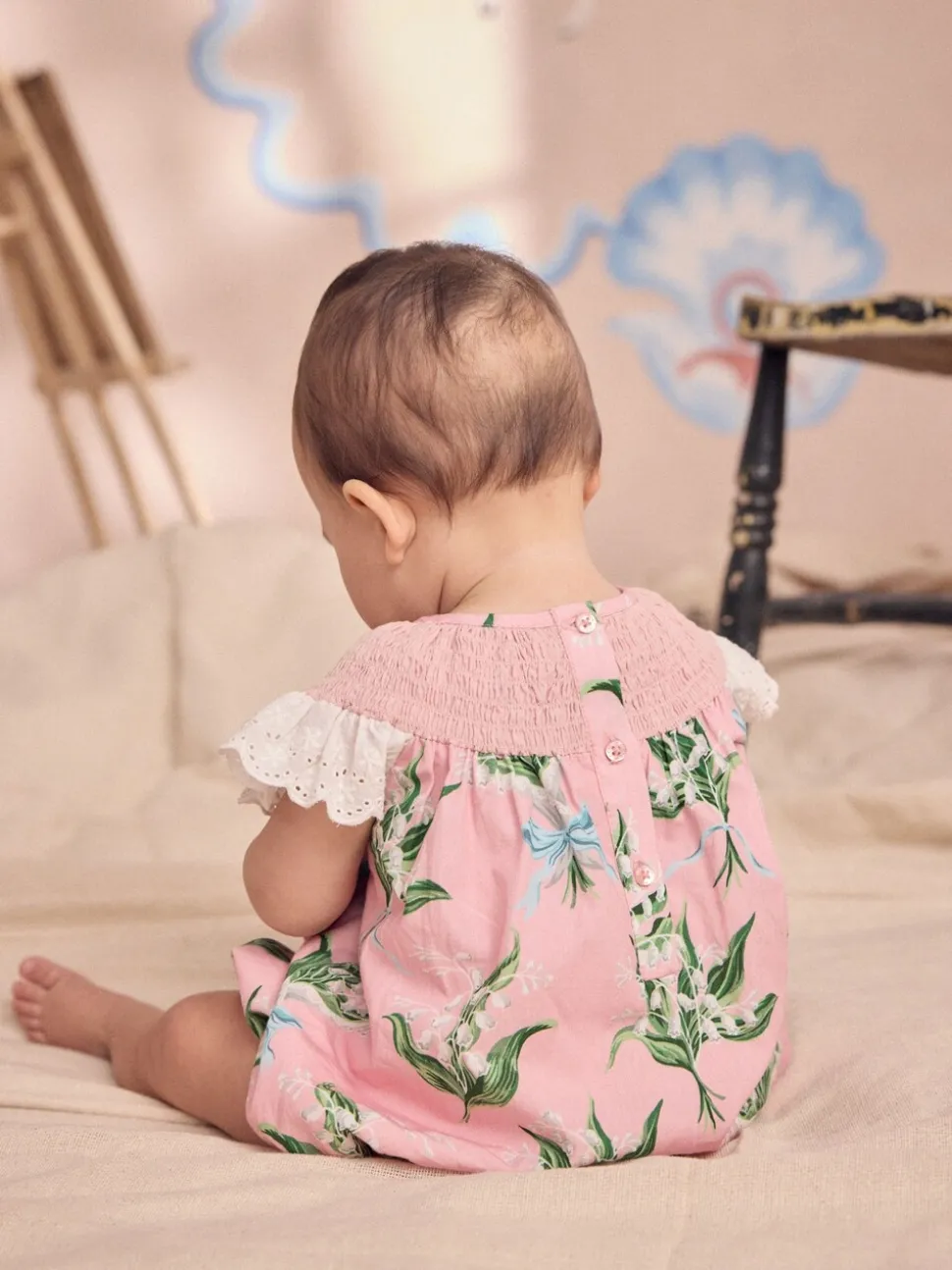 Roze bloemen - Cath Kidston 100% katoenen babyrompertje met print en broderie