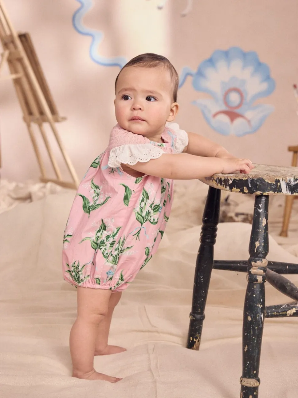 Roze bloemen - Cath Kidston 100% katoenen babyrompertje met print en broderie