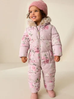 Roze bloemen - Regenbestendig sneeuwpak met imitatiebont (3mnd-7jr)