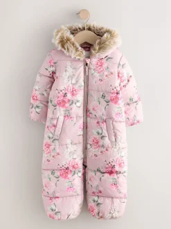 Roze bloemen - Regenbestendig sneeuwpak met imitatiebont (3mnd-7jr)